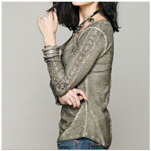 Free People Shell Stich Henley Shirt Green XS